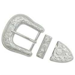 1881-02 Silvery Floral & Rope Edge Buckle Set 1-1/2``(38 mm)