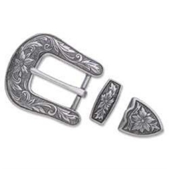 1872-03 Silvery Floral Buckle Set 1`` (2.5 cm) Antique Silver Plated