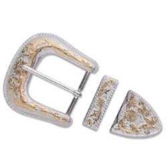 1881-03 Silvery Floral & Rope Edge Buckle Set 1-1/2`` (38 mm)